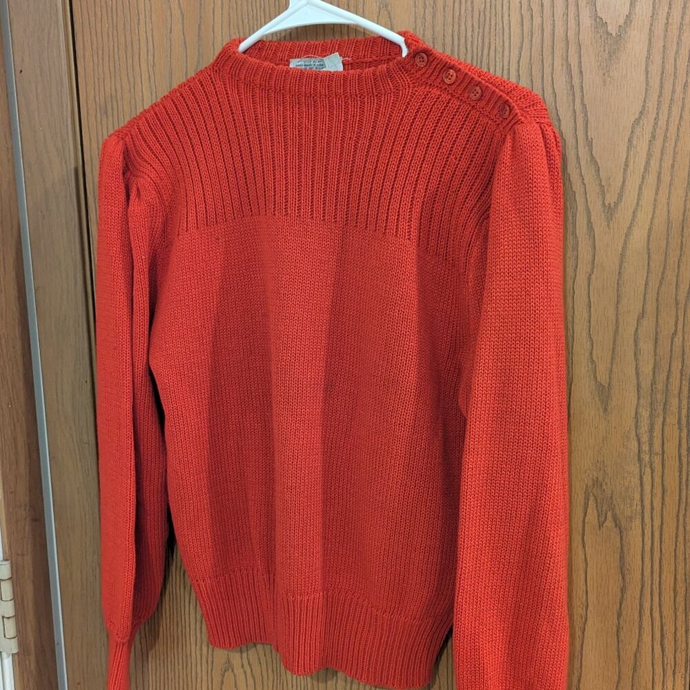 VTG Richard and Co Knit Sweater Puff Sleeves and Shoulder Button Detailing Red-L